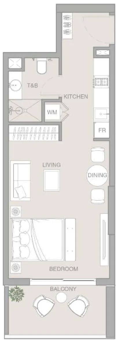 ESSENL1FE Residence Studio floor plan, 484 sqft