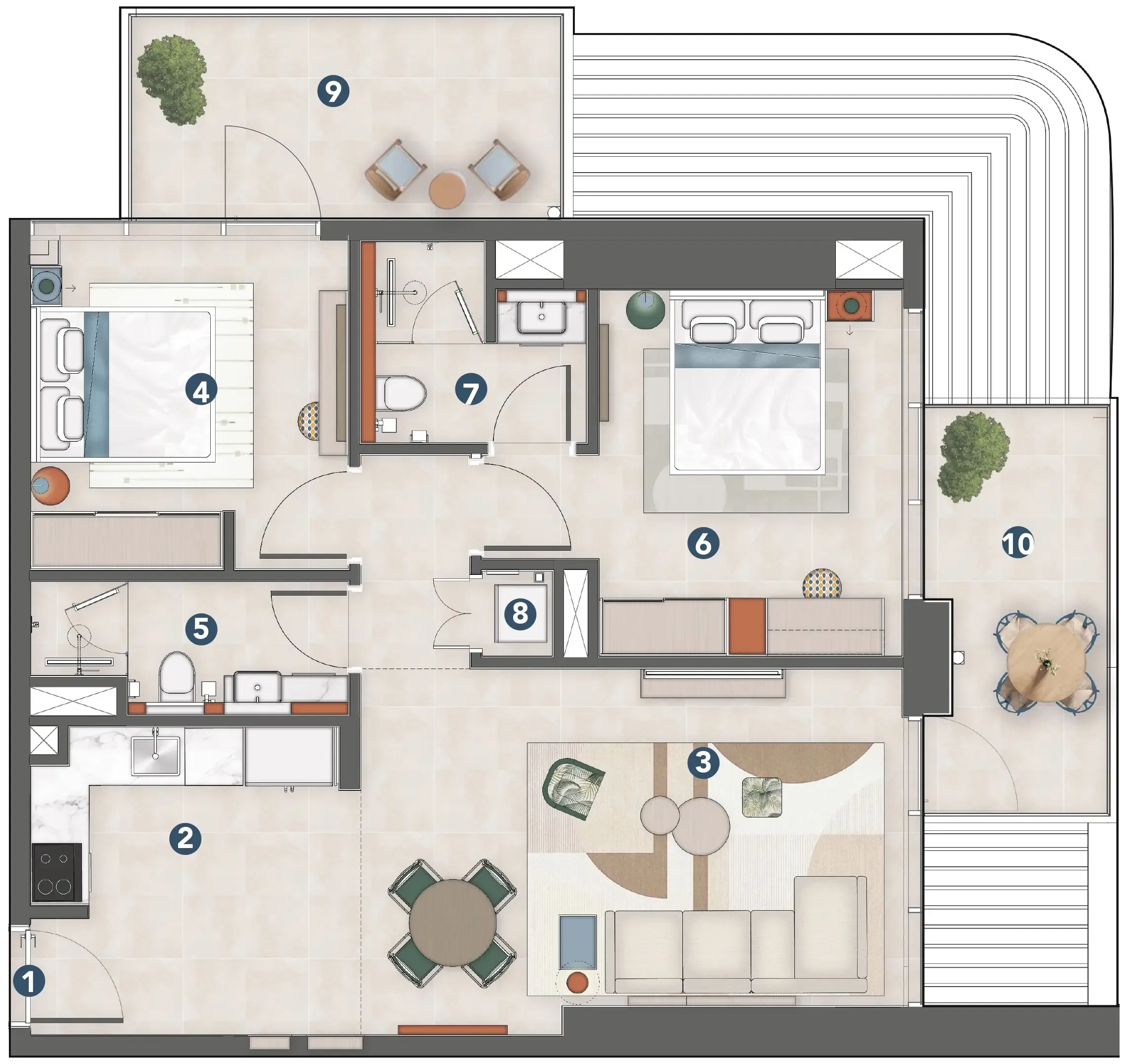 Rove Home Meydan Horizon 2 bed floor plan, 1,024 sqft