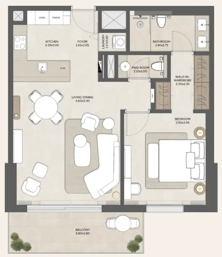 Expo Valley Views - Ghadeer 1 bed floor plan, 890 sqft