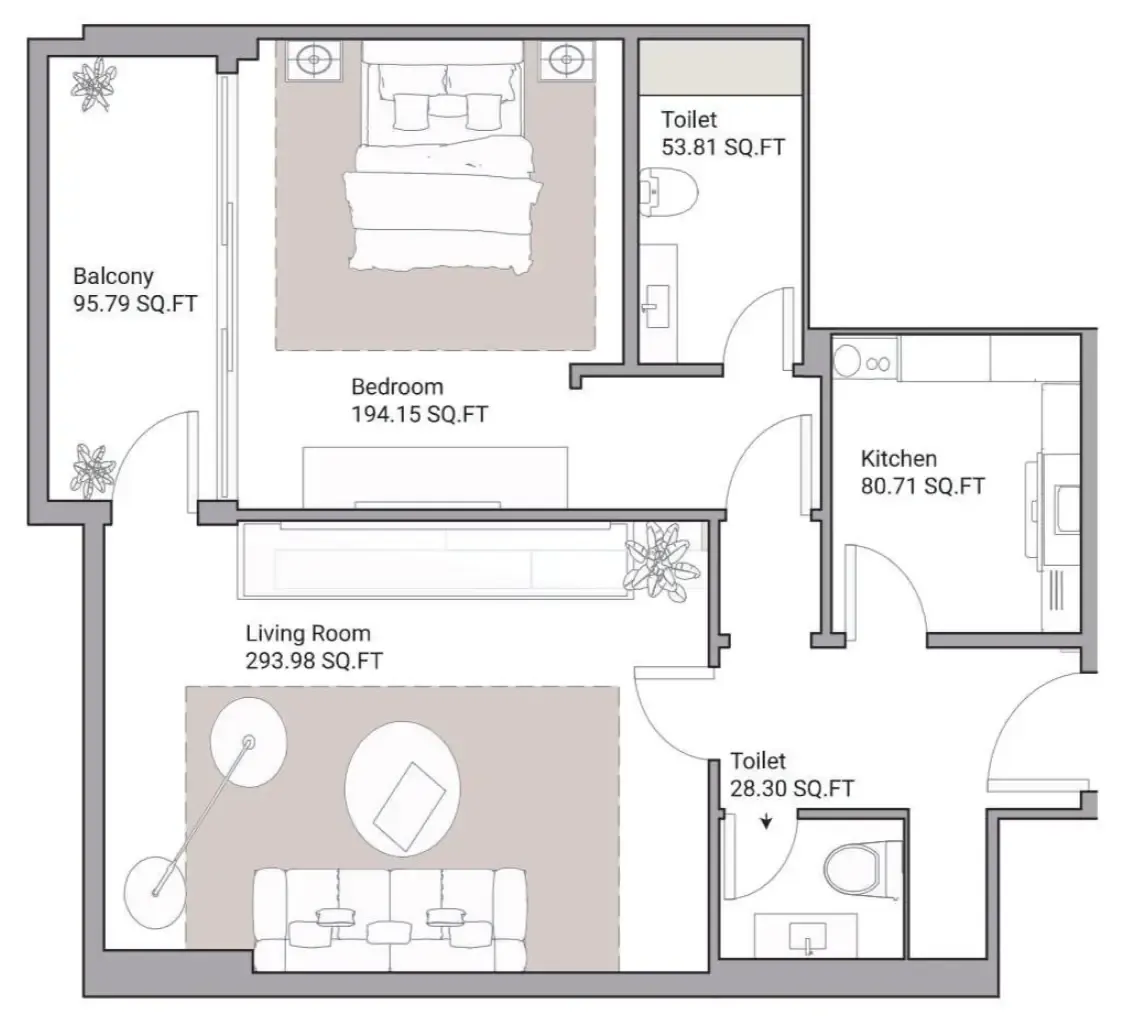 Ajman Creek Towers 1 bed floor plan, 1,205 sqft
