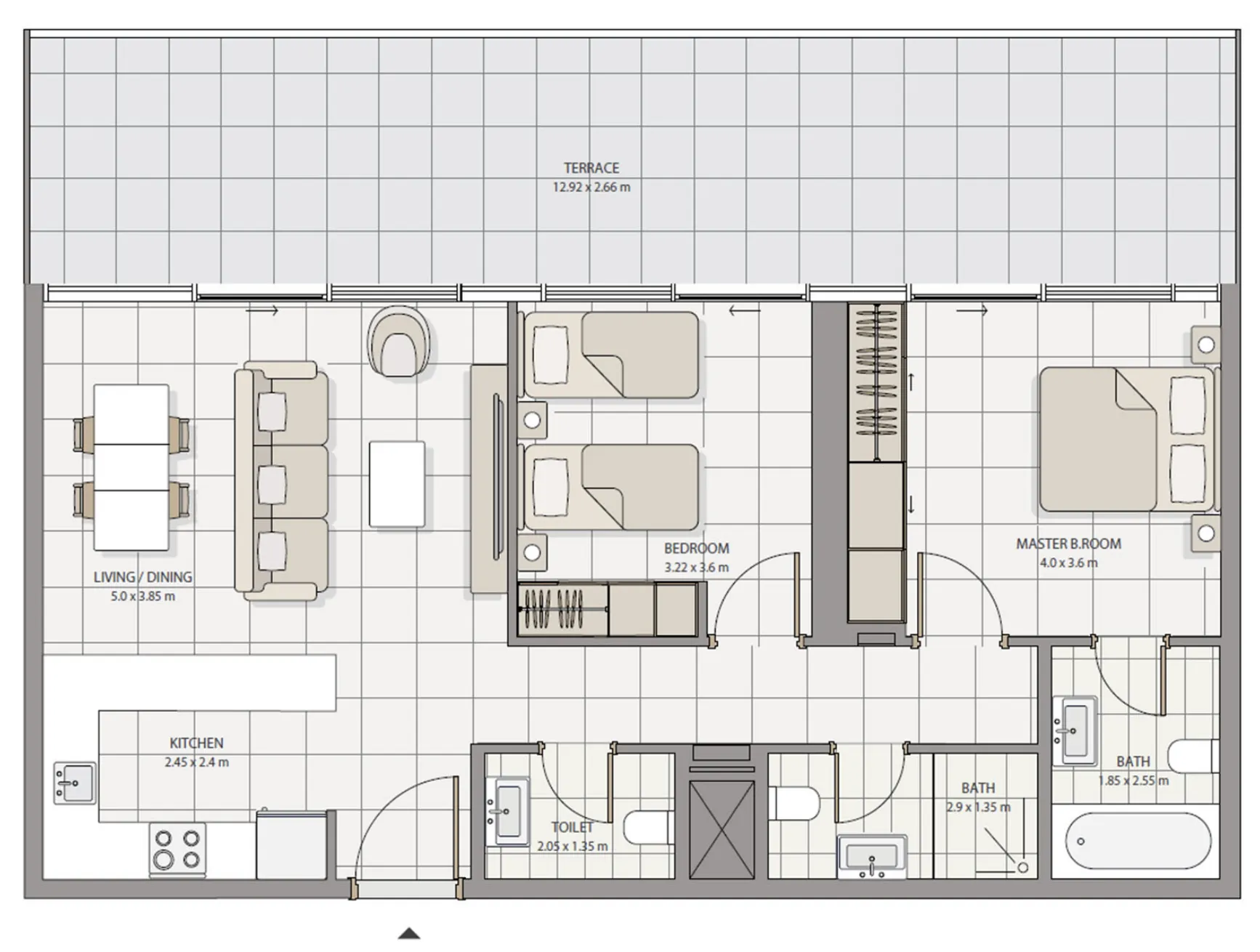 The Icon Tower 2 bed floor plan, 1,250 – 1,442 sqft