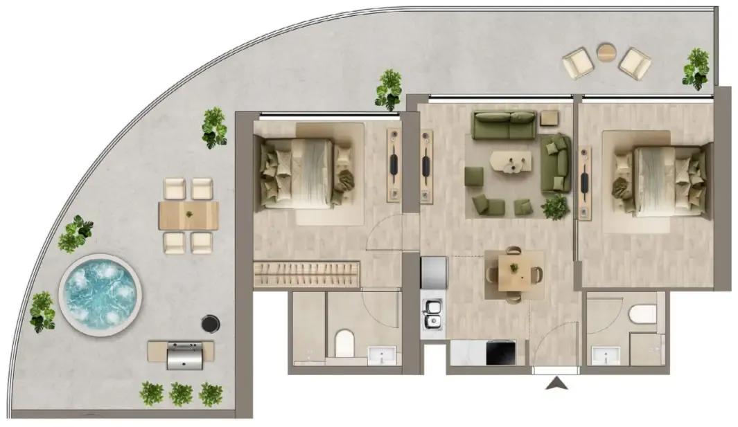 Colibri Views 2 bed floor plan, 1,233 – 1,235 sqft