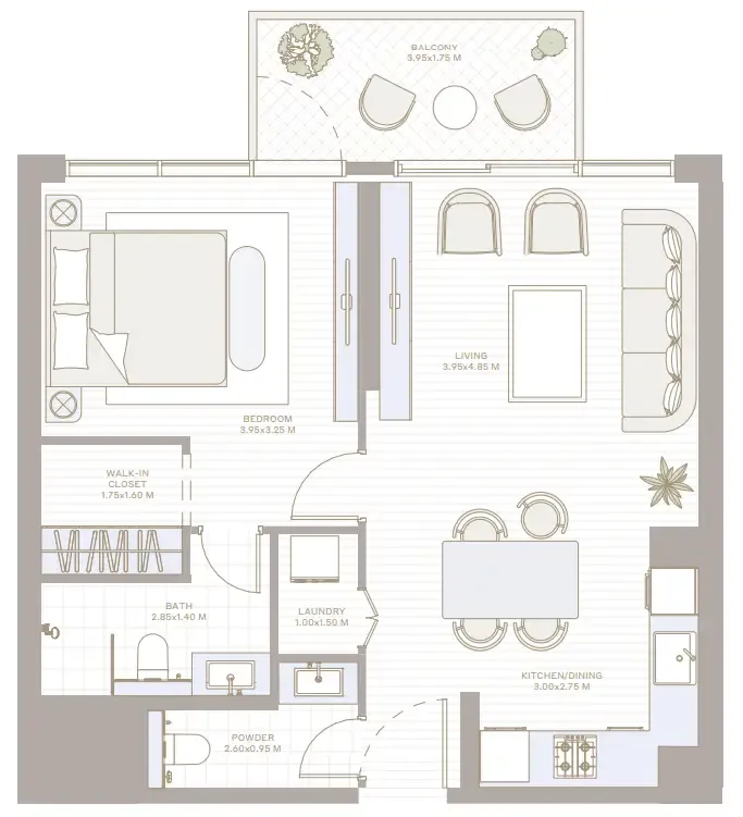 Alder in Park Five 1 bed floor plan, 780 sqft