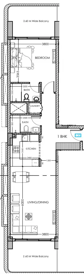 Al Haseen Residences 5 1 bed floor plan, 976 sqft