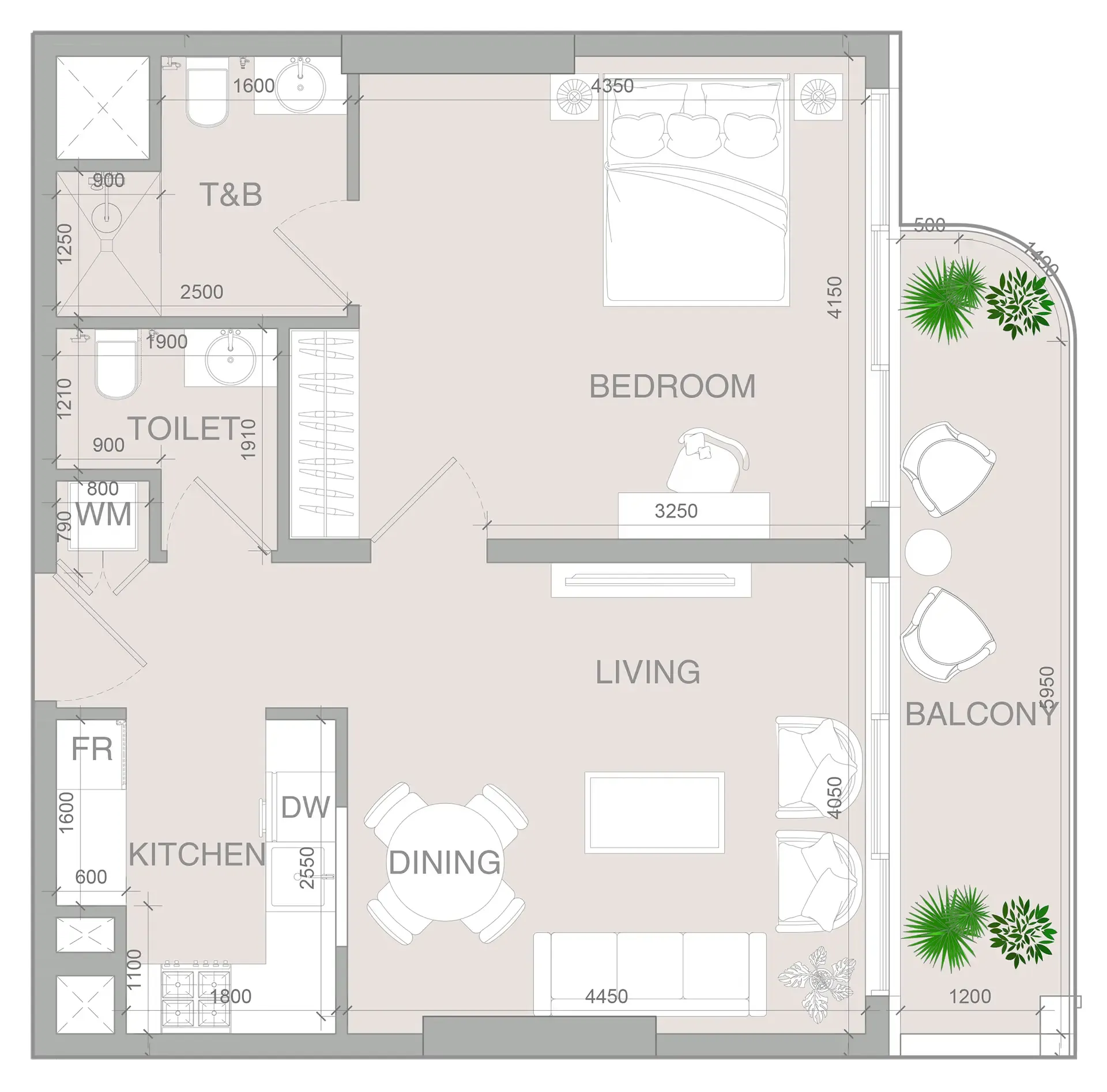 VERDAN1A 4 1 bed floor plan, 768 sqft