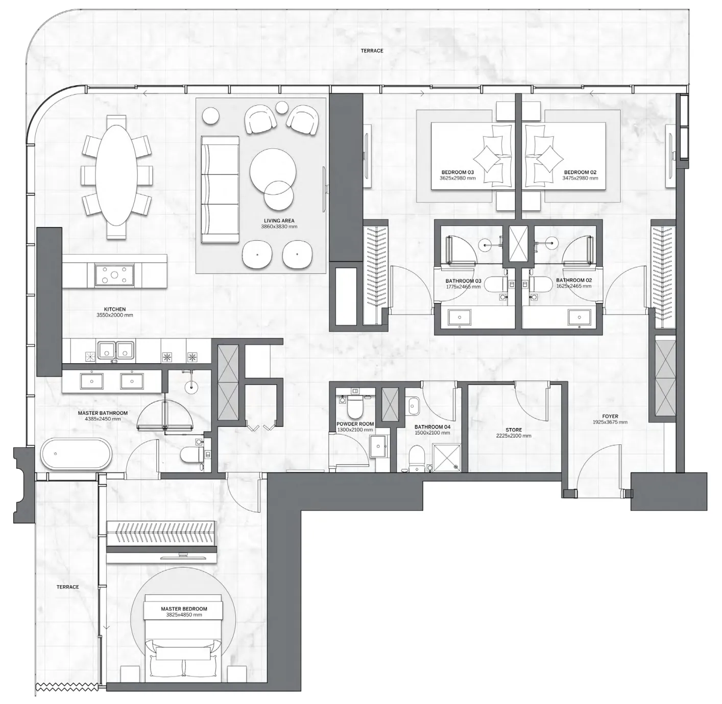 Trump International Hotel and Tower 3 bed floor plan, 2,170 sqft