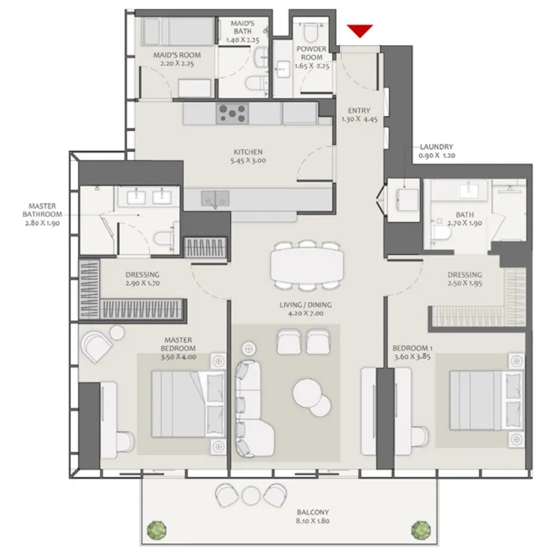 Avenue Park Towers 2 at Wasl 1 2 bed floor plan, 1,617 sqft