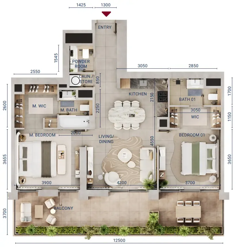Mirdad 2 bed floor plan, 1,512 sqft