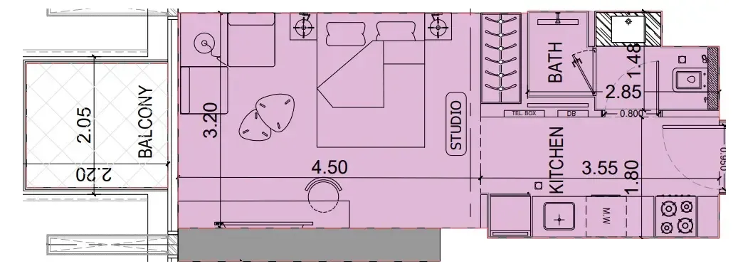 Binghatti Luxuria Studio floor plan, 336 sqft