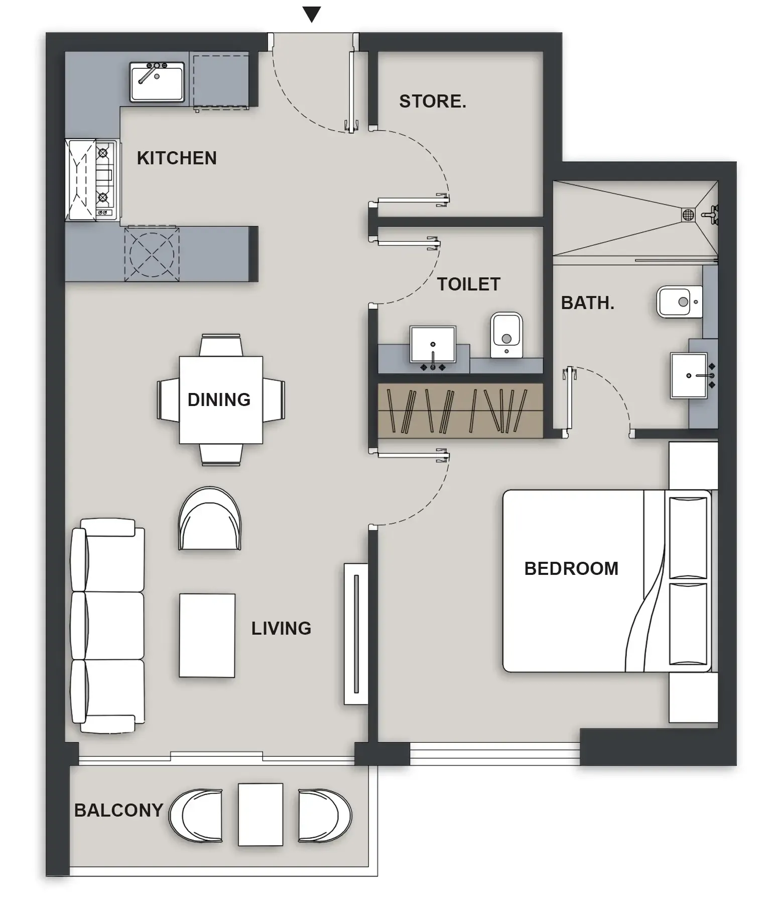 Maison Elysee III 1 bed floor plan, 633 sqft