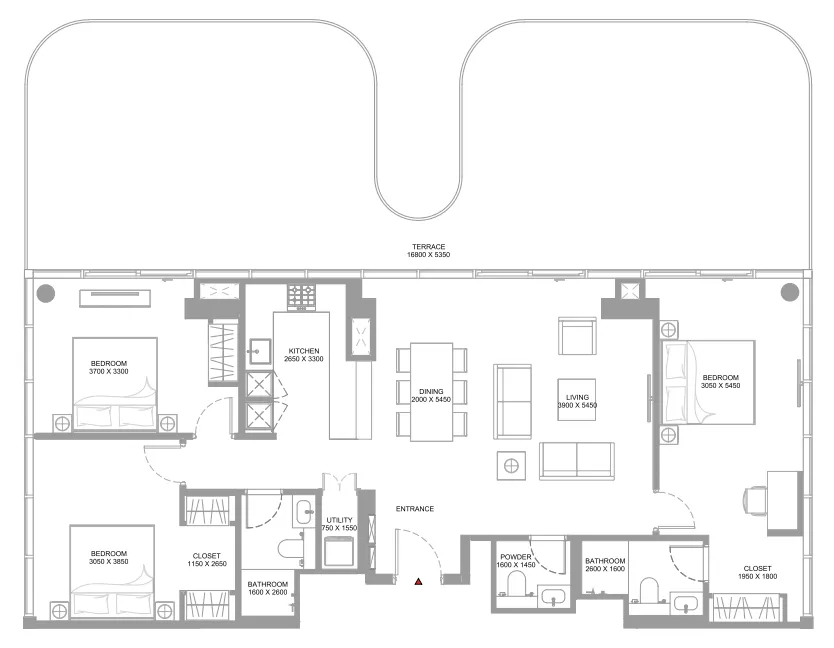 Bayfront Marina Residences 3 bed floor plan, 2,175 sqft