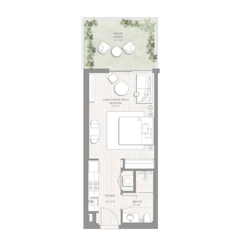 SOL Terra Gardens Studio floor plan, 507 sqft