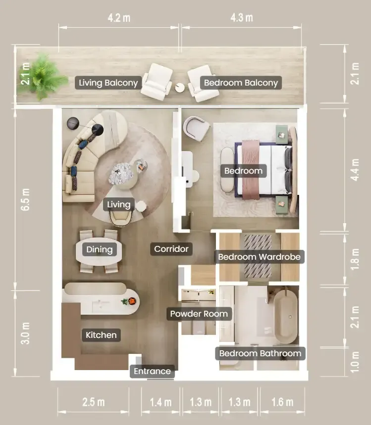 Mandarin Oriental Residences 1 bed floor plan, 1,122 sqft