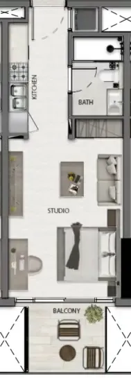 Avana Residences Studio floor plan, 395 sqft