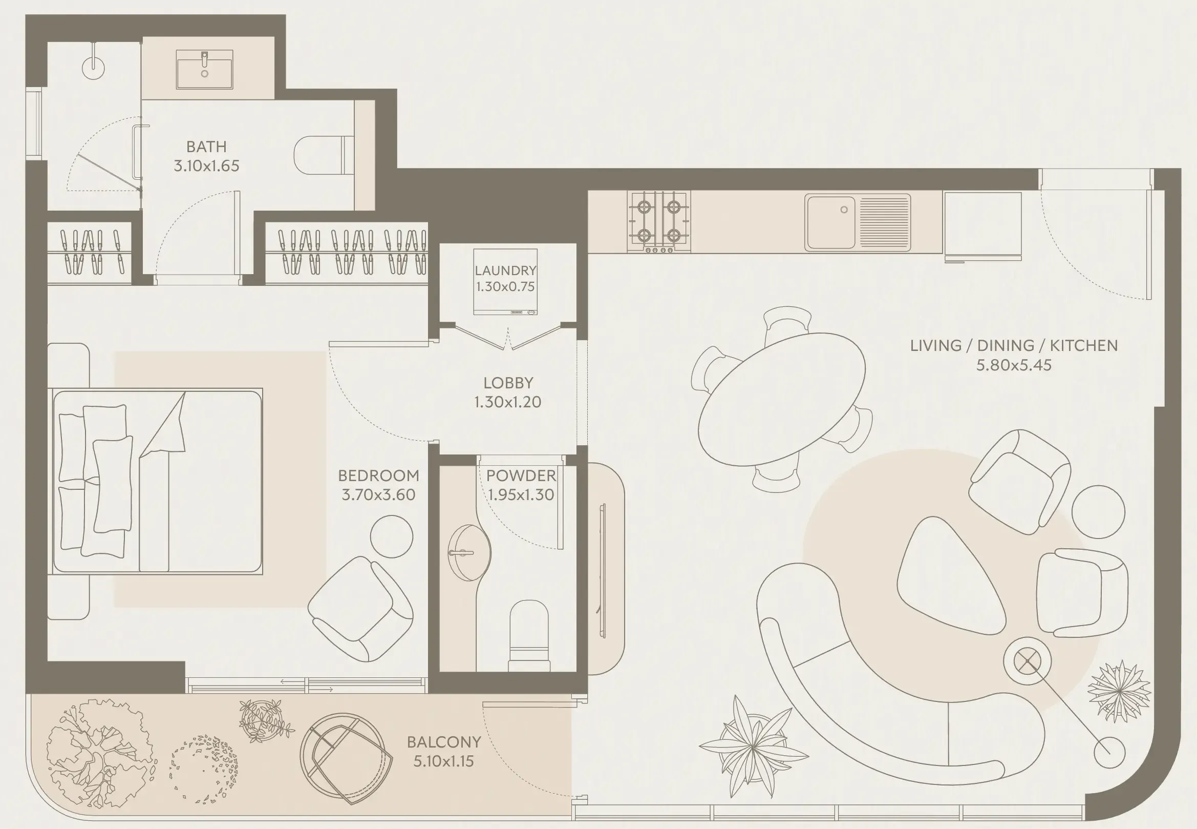 Symphony by Chaimaa 1 bed floor plan, 729 sqft