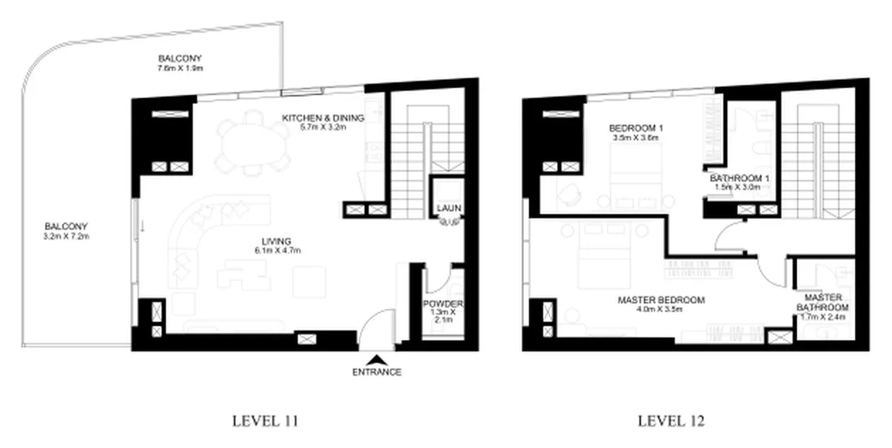 The Artery Residences 2 bed floor plan, 1,724 sqft