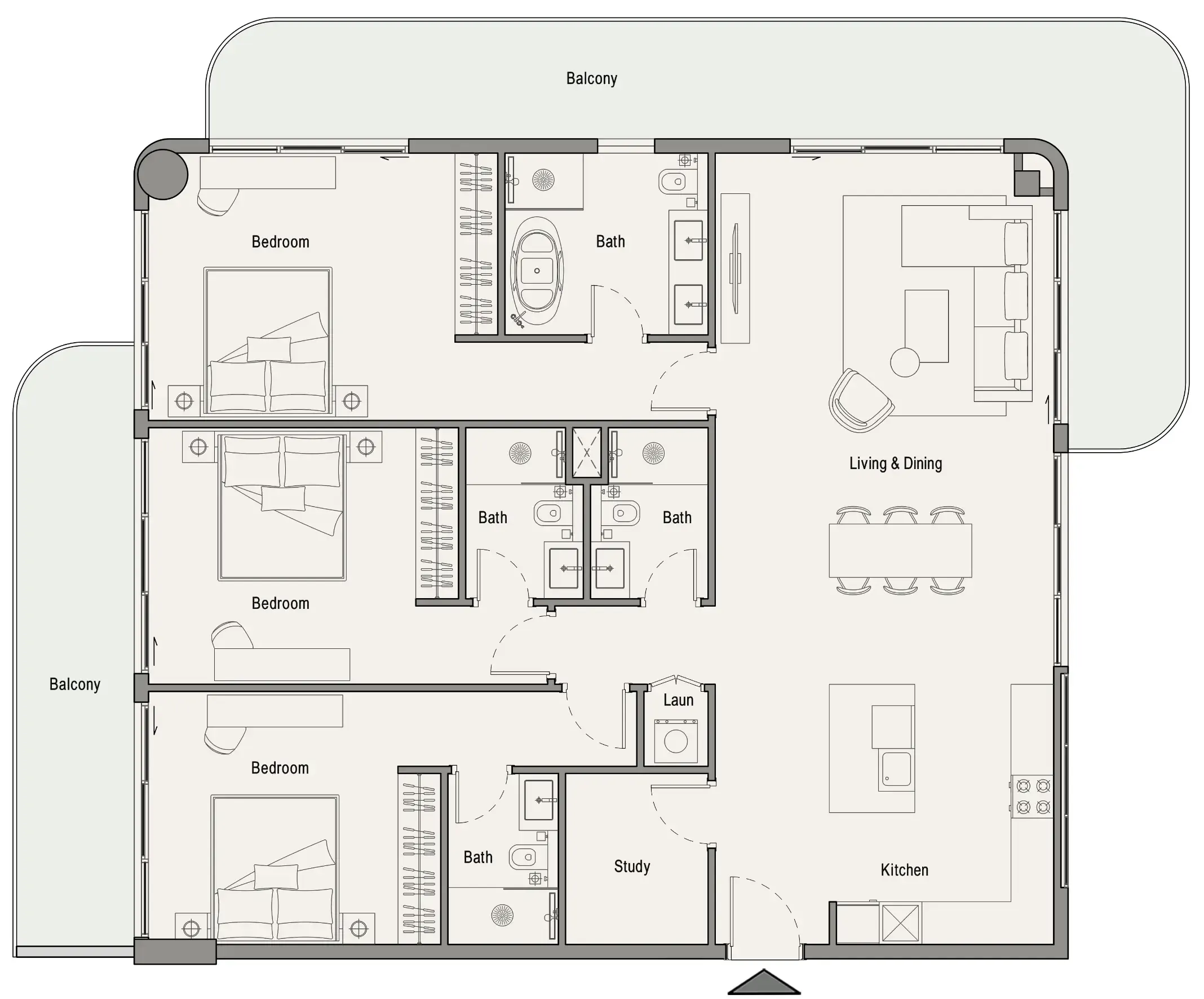 113 Residences by Iman 3 bed floor plan, 2,059 sqft
