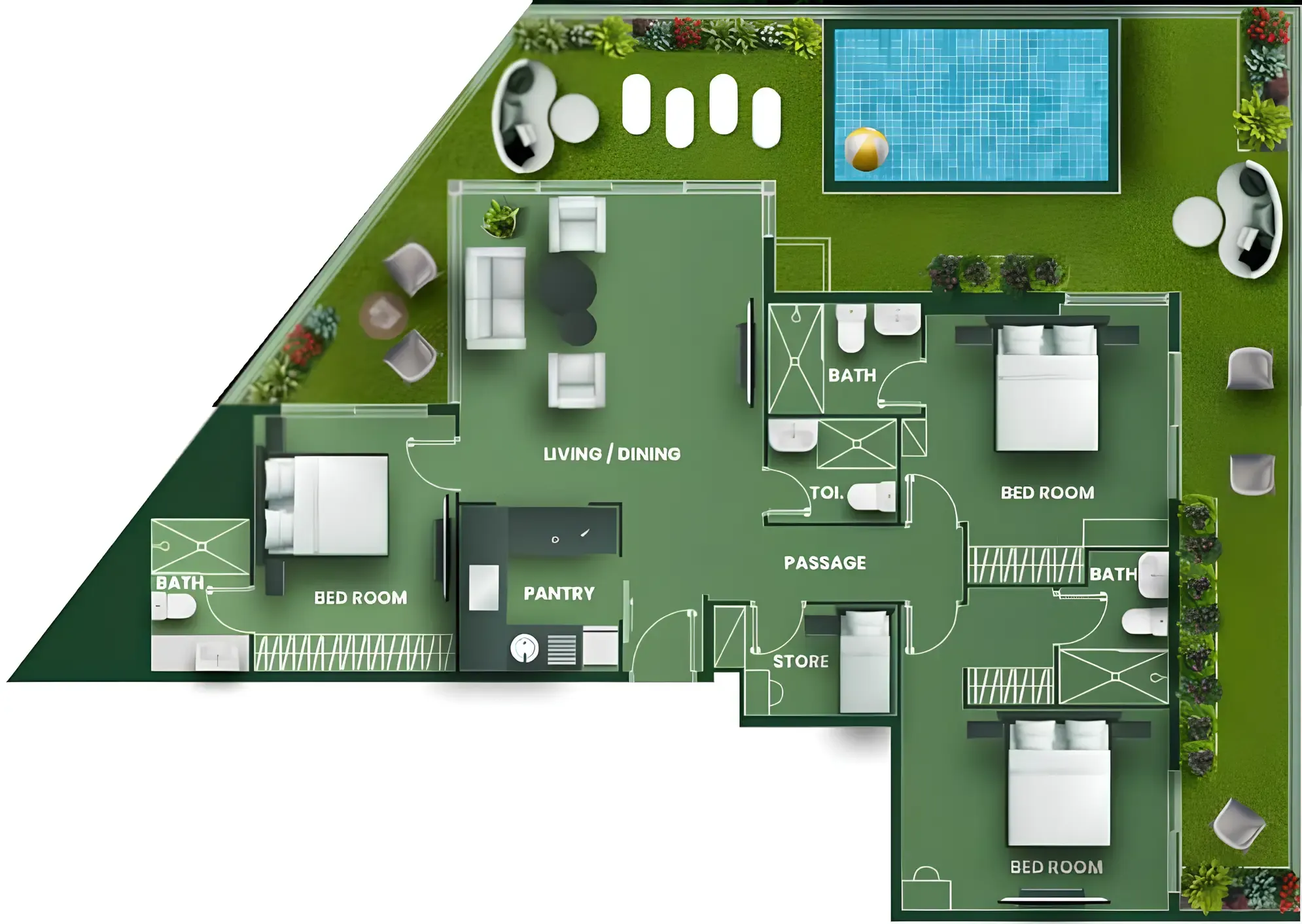 Vincitore Aqua Flora 3 bed floor plan, 2,248 – 2,252 sqft