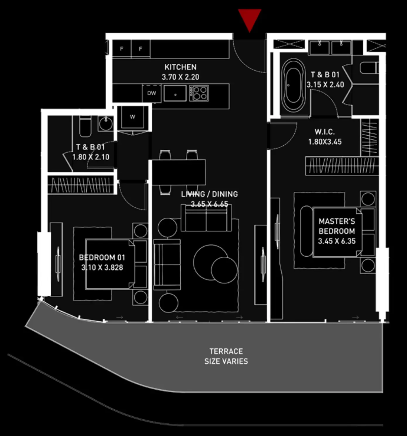 Brabus Island 2 bed floor plan, 1,233 – 1,270 sqft
