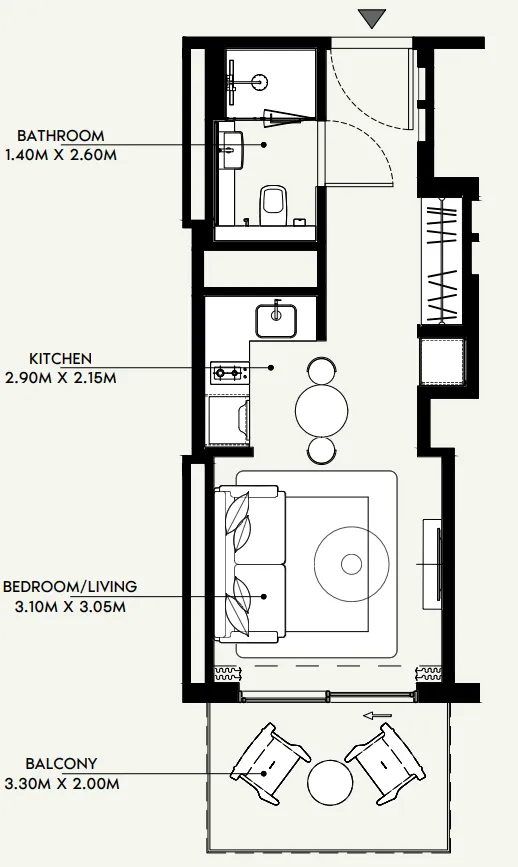 Azizi Venice Studio floor plan, 381 sqft