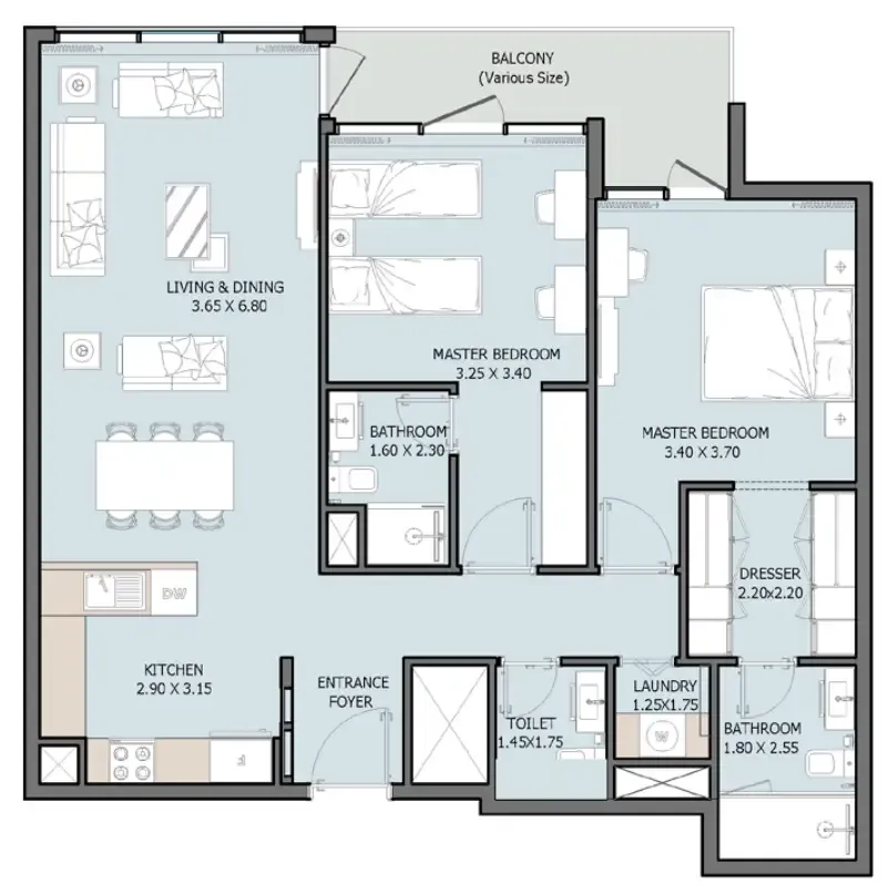Verdana VIII 2 bed floor plan, 1,137 sqft