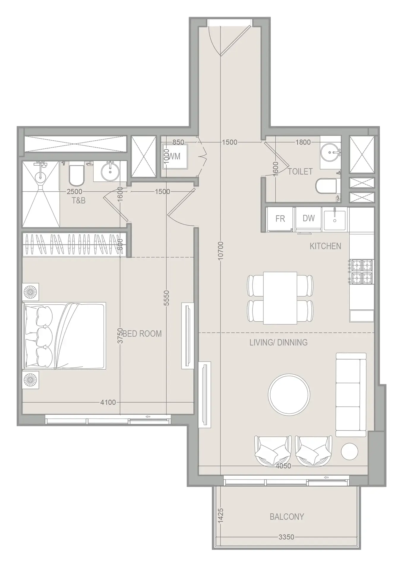 FLU1D ONE 1 bed floor plan, 770 sqft