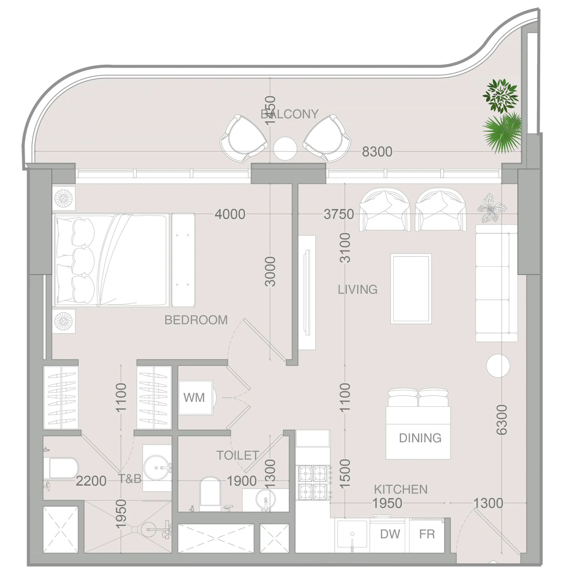 ALTA V1EW 1 bed floor plan, 720 sqft