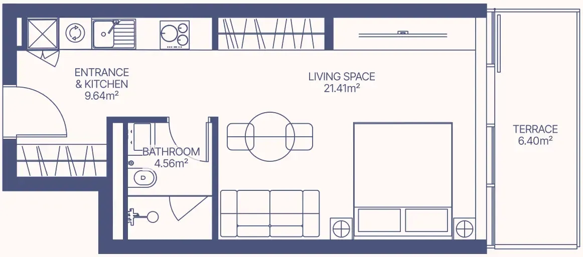 Gianfranco Ferre Residences Studio floor plan, 473 sqft
