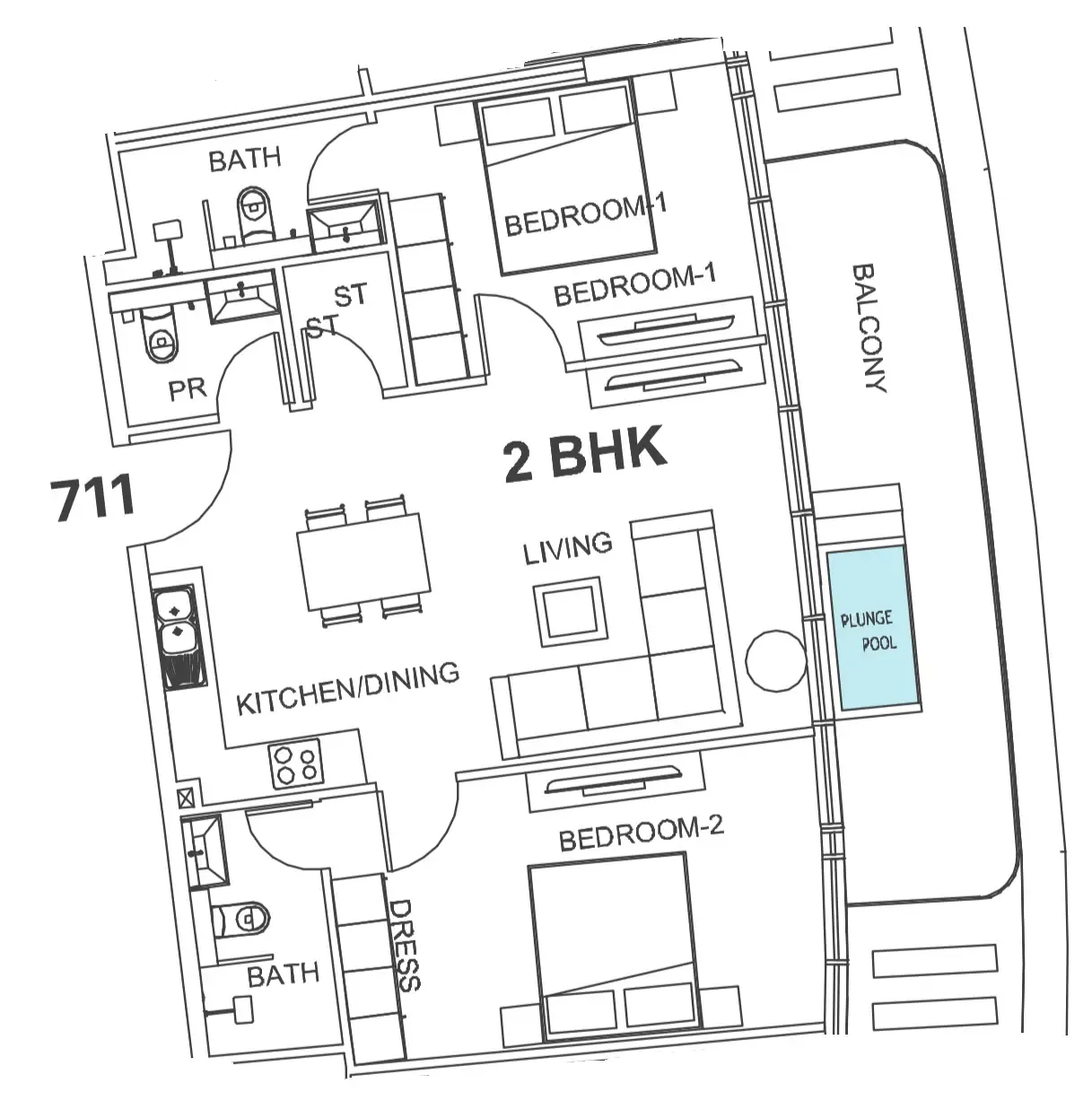 Villa Del Garda 2 bed floor plan, 1,070 sqft