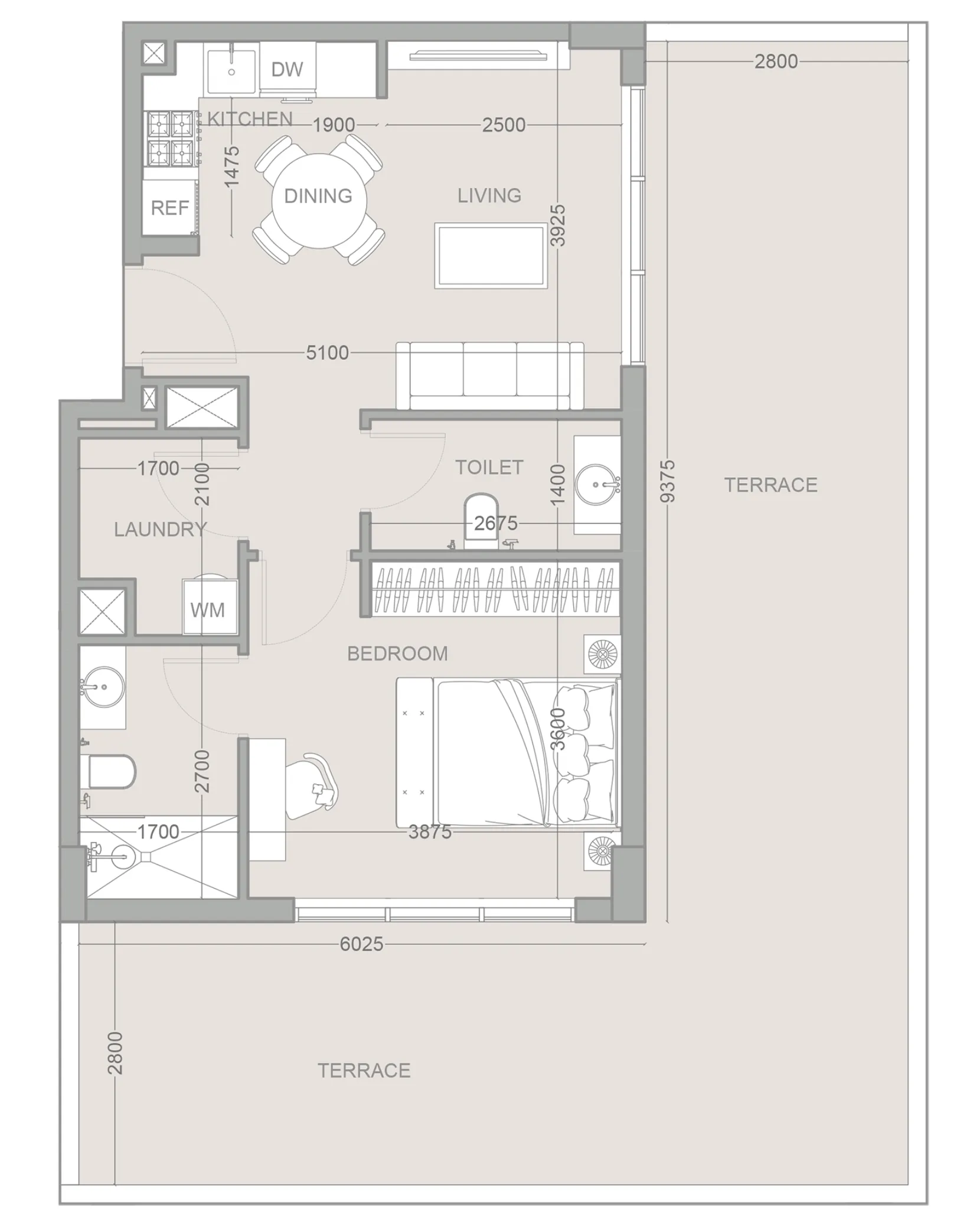 1WOOD Residence 2 1 bed floor plan, 1,166 sqft