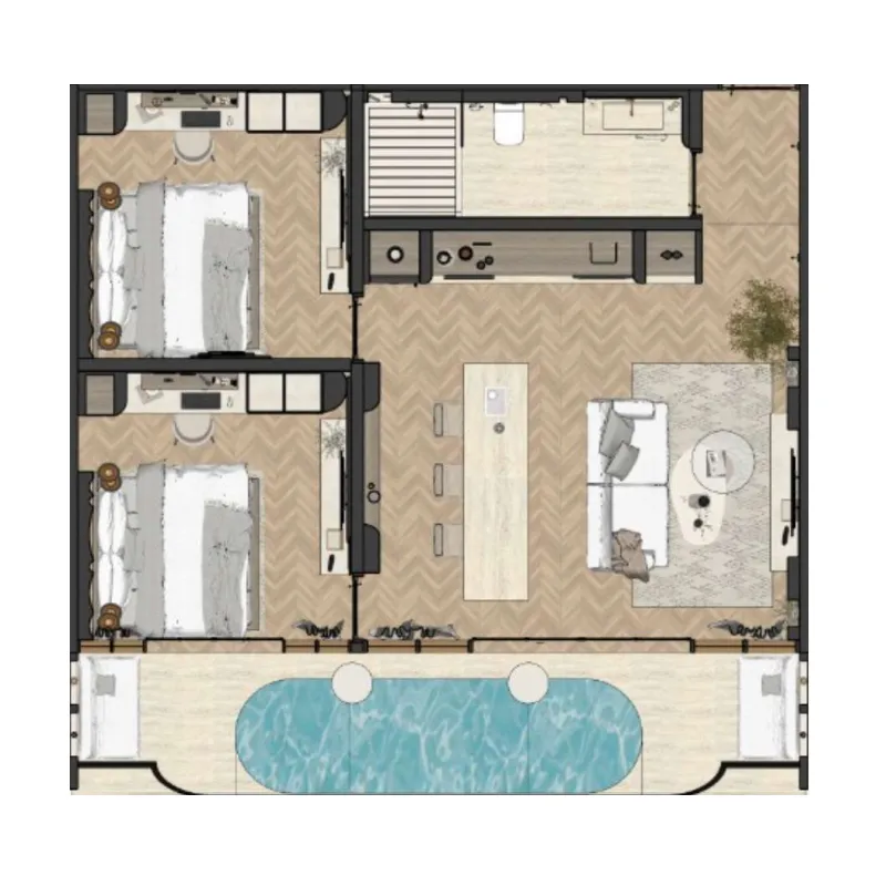 Azoria Living Uluwatu 2 bed floor plan, 861 sqft