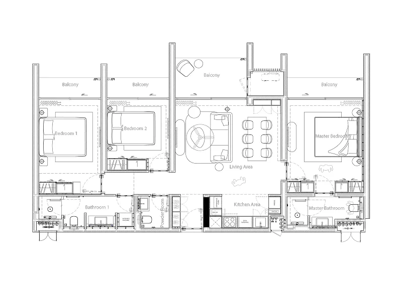 Gardens of Eden - Lake Residences 3 bed floor plan, 1,332 sqft