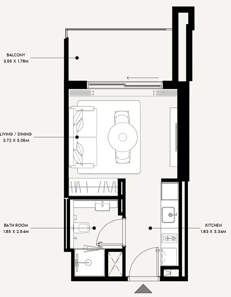 Azizi Venice Studio floor plan, 354 sqft