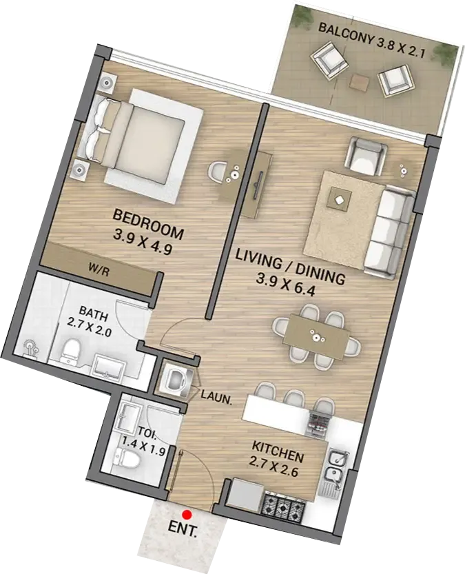 Ocean Tower 1 bed floor plan, 840 sqft