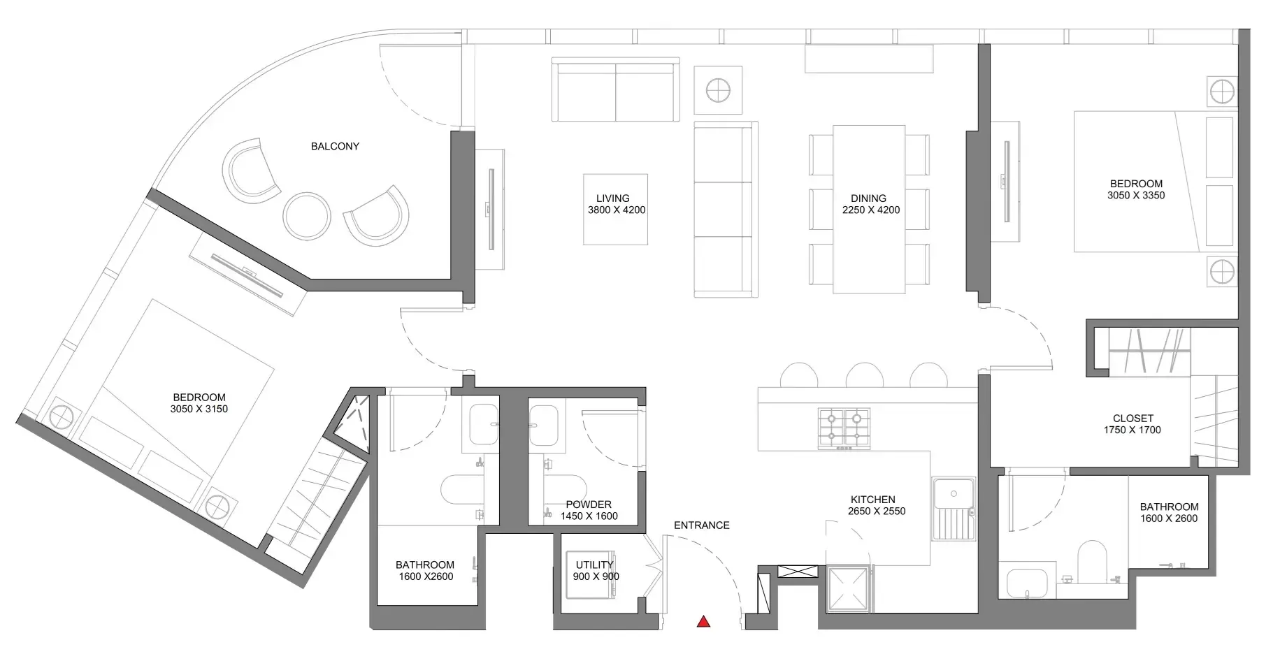 Beach Residences at Siniya Island 2 bed floor plan, 1,035 sqft