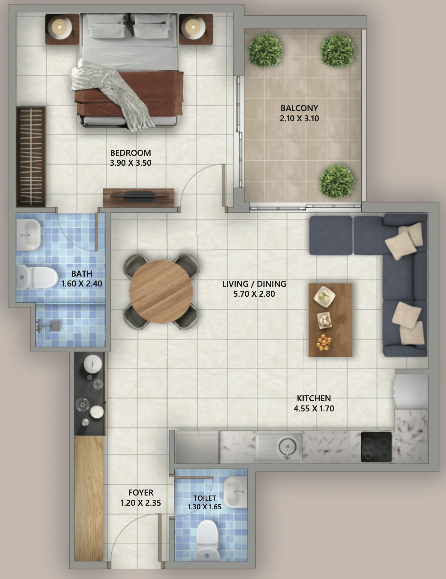 Linden Residences 1 bed floor plan, 657 sqft