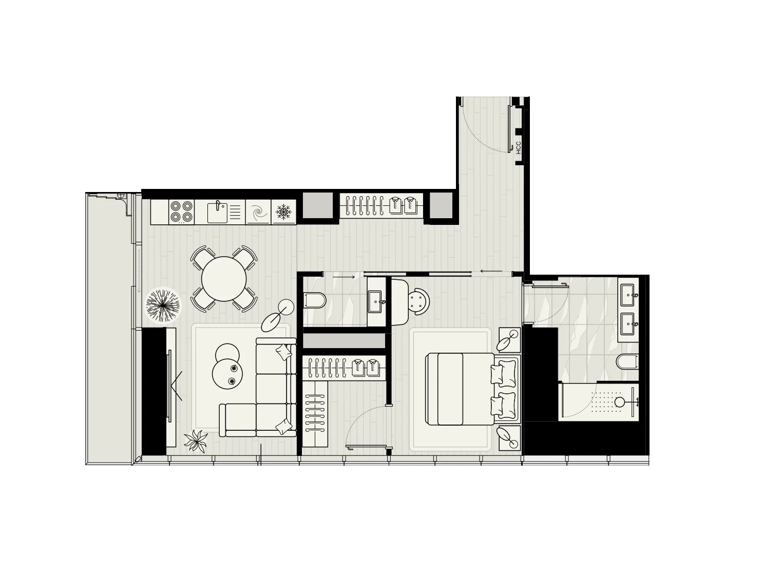Iconic Tower 1 bed floor plan, 866 sqft