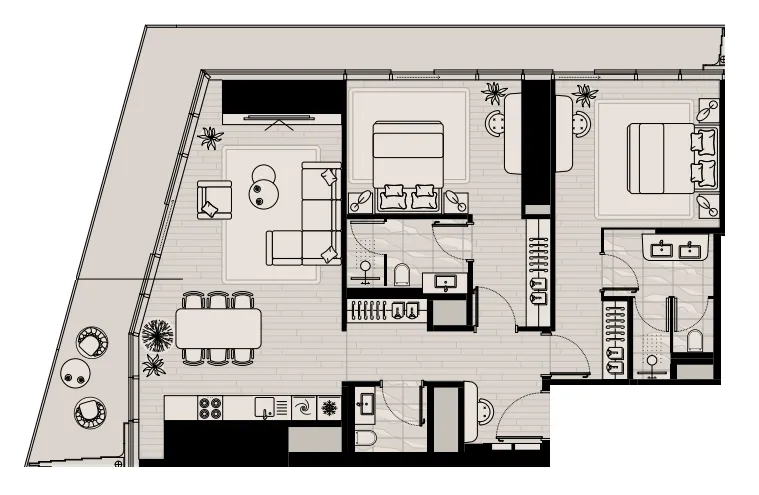 LIV Maritime 2 bed floor plan, 1,607 sqft