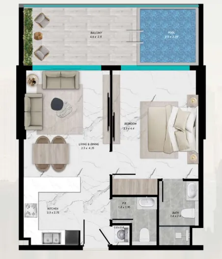 Samana Parkville 1 bed floor plan, 765 – 767 sqft