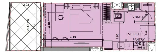 Project Maybach Studio floor plan, 380 sqft