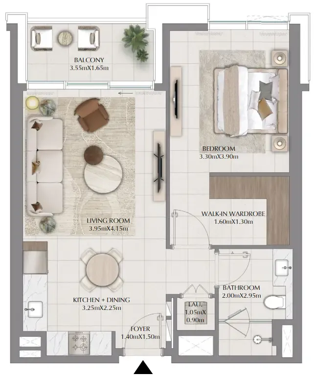 Terra Woods 1 bed floor plan, 745 – 746 sqft
