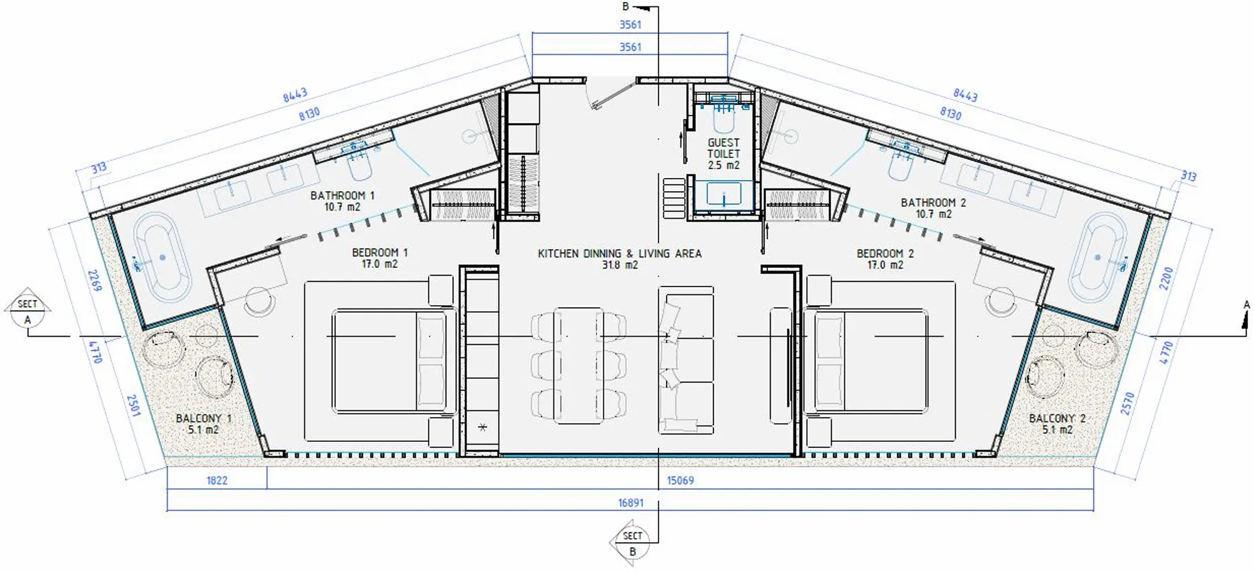 Solvyn City 2 bed floor plan, 1,173 sqft