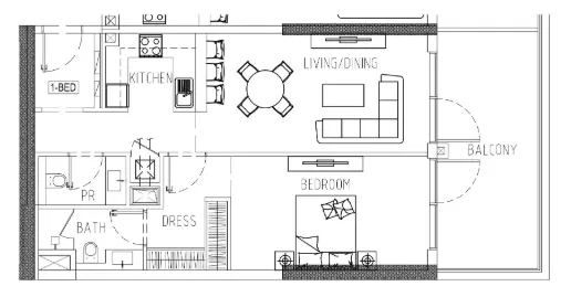 Damac Riverside Views 1 bed floor plan, 946 sqft