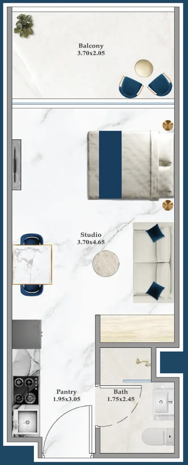Serenz Studio floor plan, 400 – 402 sqft