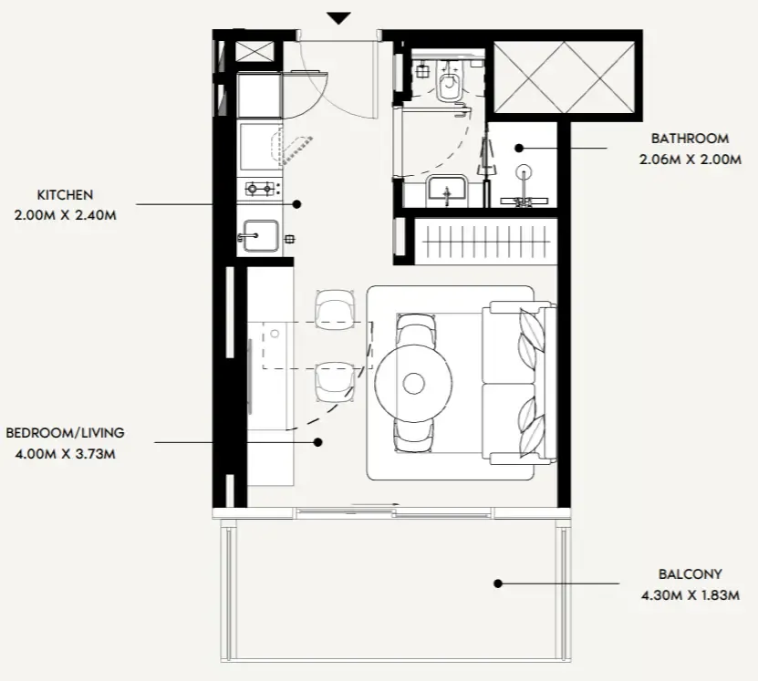 Azizi David Studio floor plan, 359 sqft
