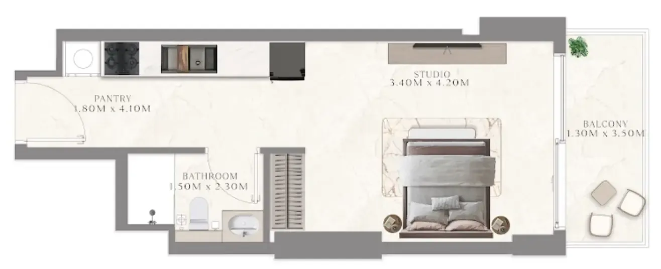 Aum 99 Residences Studio floor plan, 370 sqft