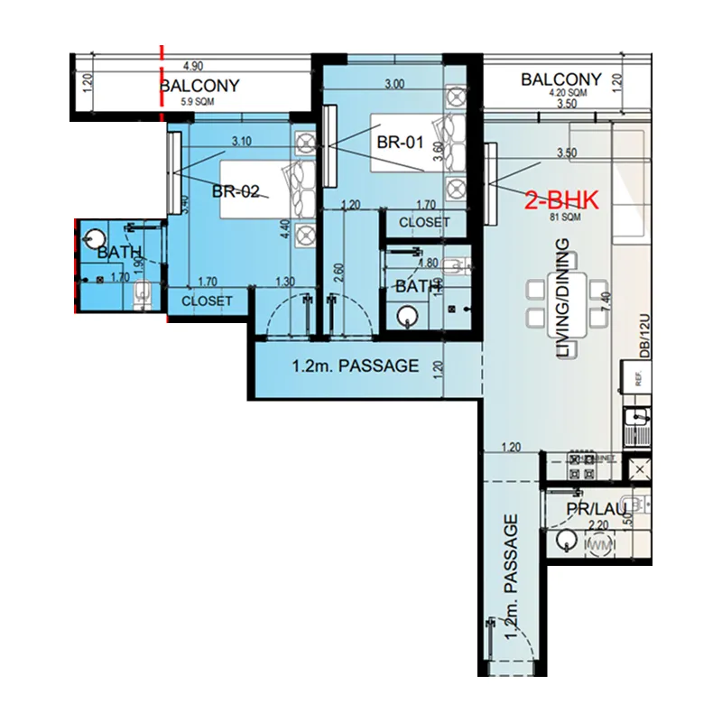 Miorah by Zoya 2 bed floor plan, 1,018 sqft