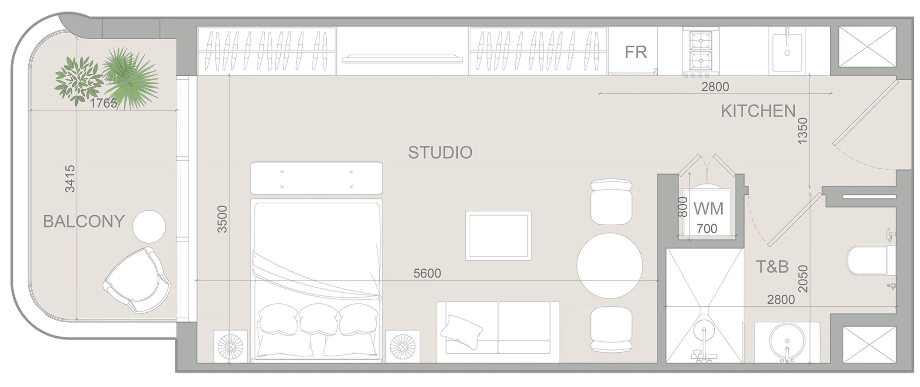 S1LV1ANA Park Studio floor plan, 464 sqft