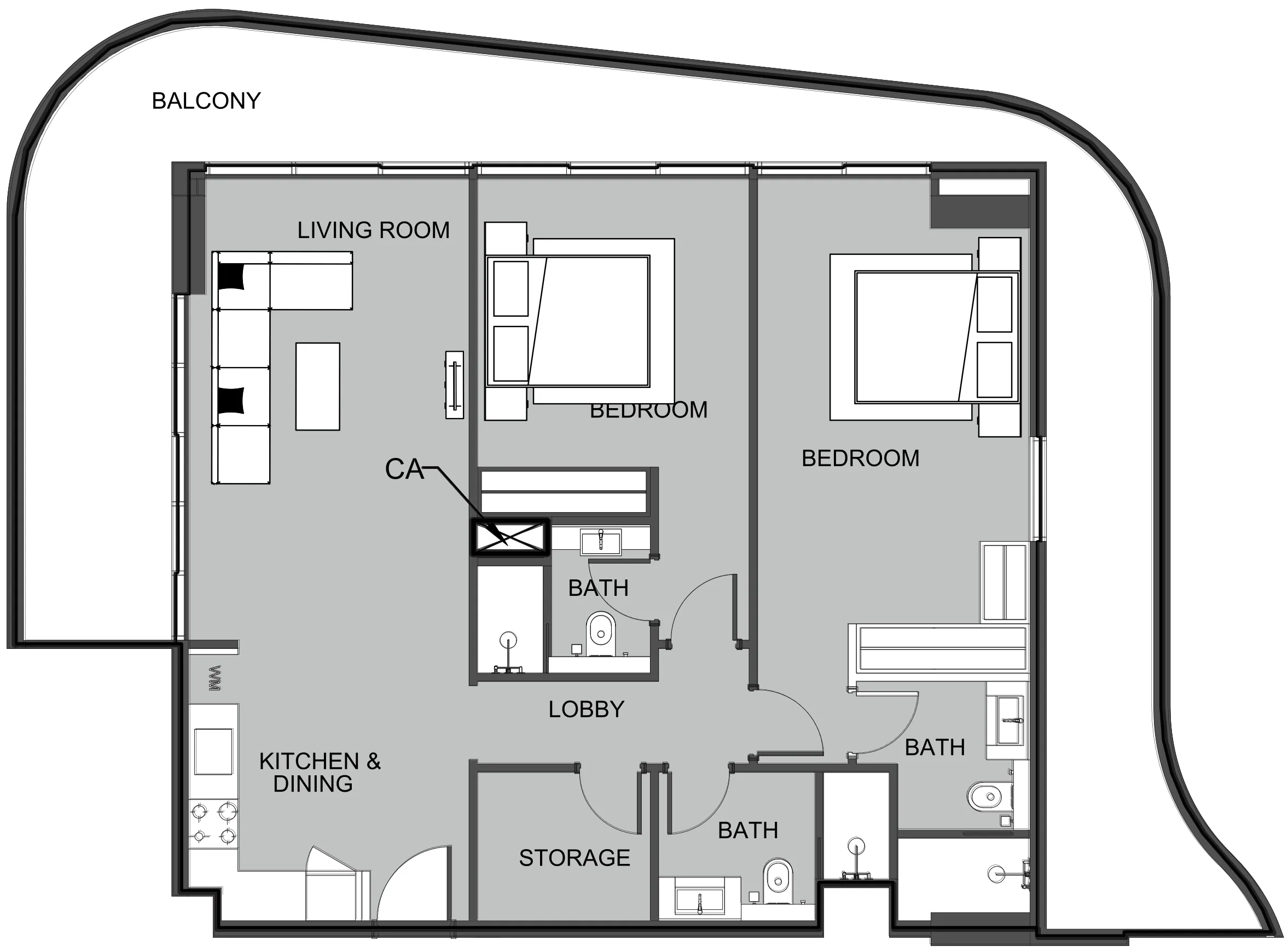 The Boulevard 2 bed floor plan, 1,484 sqft