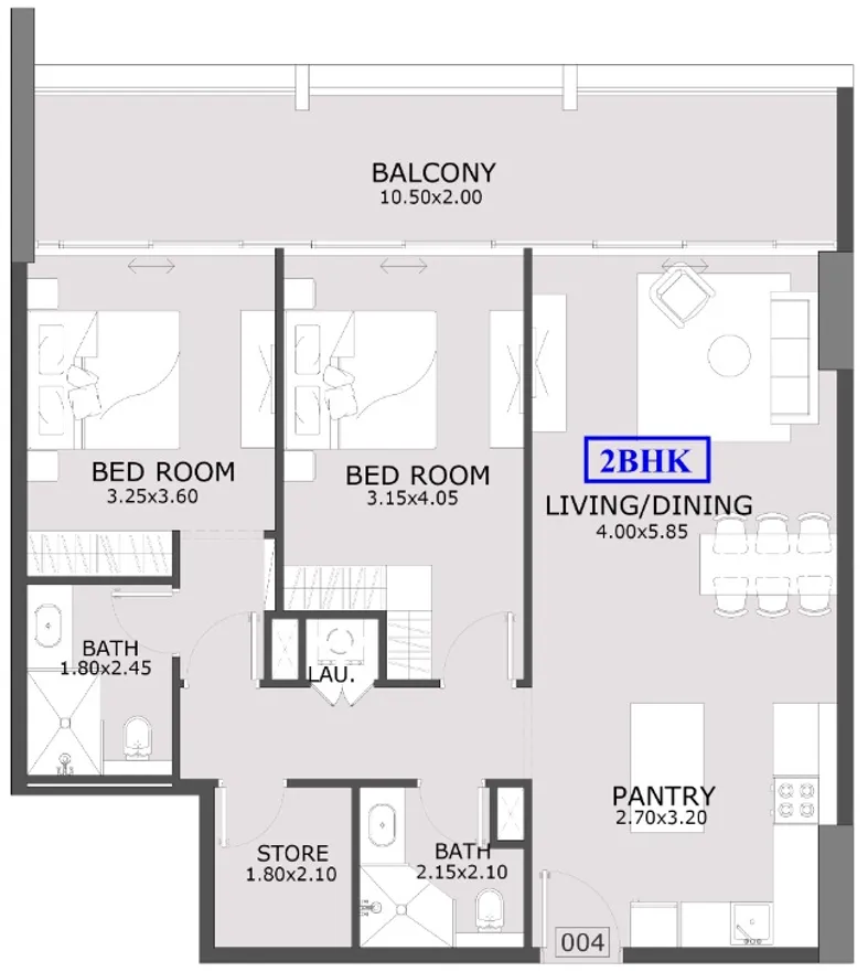 Azra Residence 2 bed floor plan, 1,242 sqft
